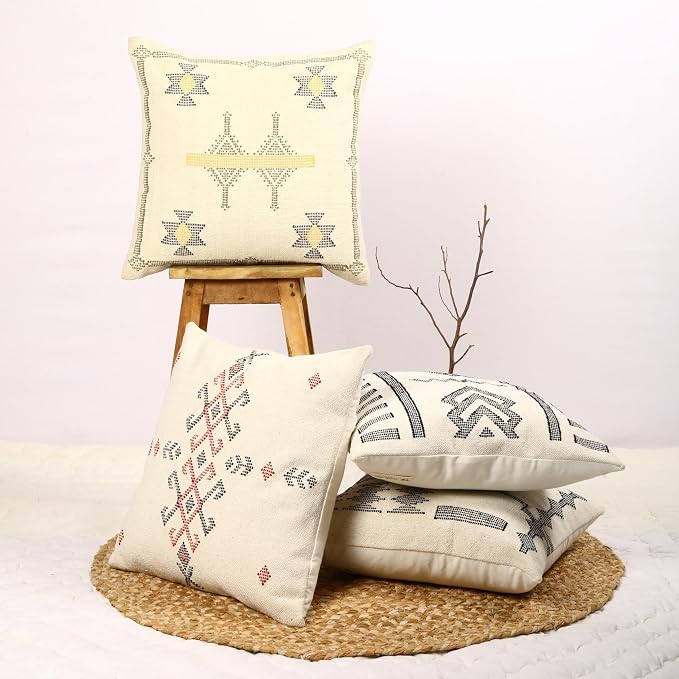 Trade Star 100% Cotton Pillow Covers Sabra Kilim Farmhouse Throw Pillow Handwoven Pillowcase Premium Cushion Case Set of 4 Handloomed Cushion Covers Designer Pillow Shams (Sabra 2)