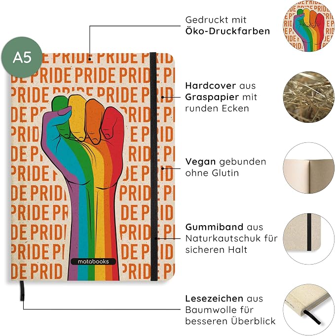 Sustainable and Vegan Notebooks A5 Made of Sweetgrass Paper, Nari, 138 Pages, Natural, Handmade, Made in Germany (Healing)