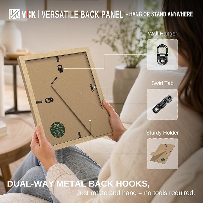 VCK 9x12 Picture Frame 3 Pack - Natural Solid Wood Beige Photo Frame, Exclusive Wood Grain, Table Display or Wall Hanging