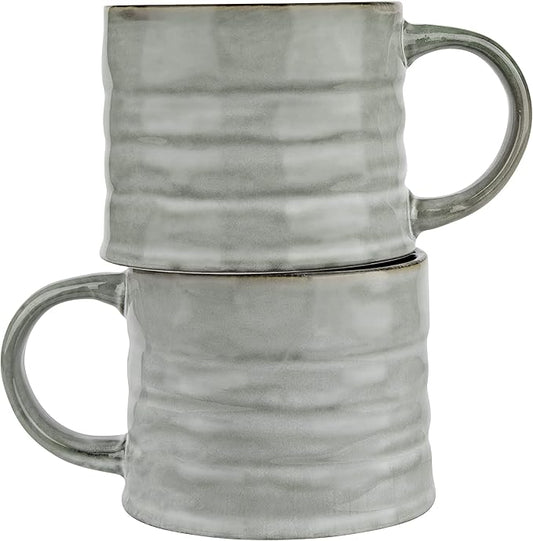 KooK Glazed Coffee Mugs, Ceramic, Microwave & Dishwasher Safe, 13 oz, Java/Slate Lined, Set of 2
