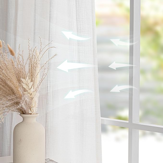 MYSKY HOME Extra Long Curtains for Living Room, Boho Window Curtain Drapes for Sliding Glass Door Light Filtering Soft Fabric Semi Sheer Backdrop Panels, Beige White, 100 x 108 Inches, 1 Pieces