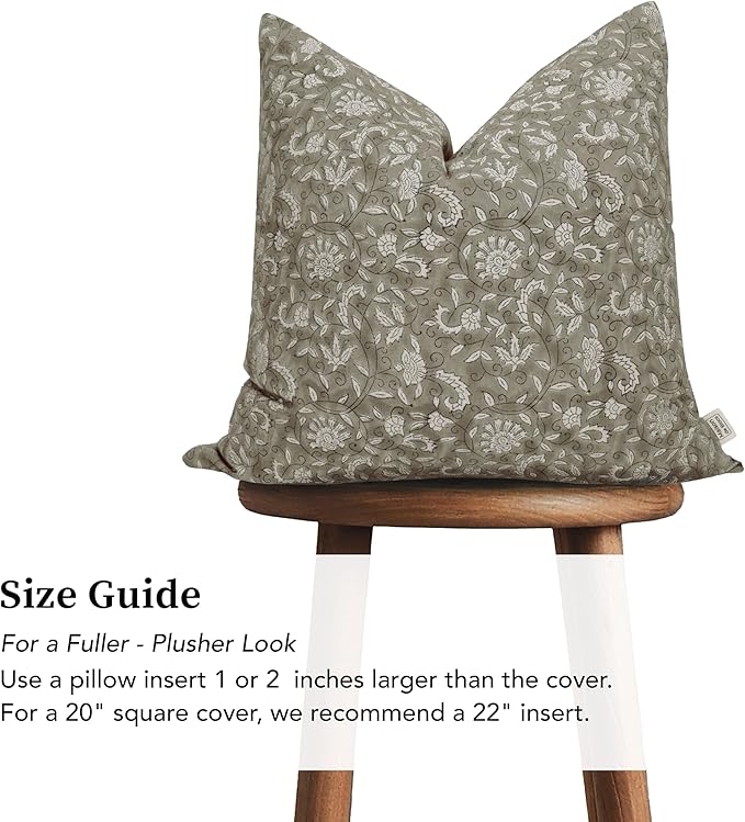 Hand-Block Printed, Artisan-Made Neutral Accent Throw Pillow Covers- 100% Cotton Cushion for Sofa, Bed, Chair, Home Decor, Boho, Indoor - Lina (New Greige, 20" x 20" (Pack of 2))