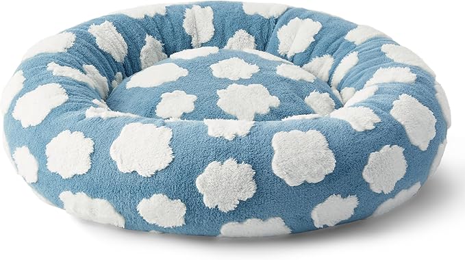 LE SURE Shown on TV Donut Dog Bed Medium Size Dog - Round Cat Beds Indoor as Bed Gift for Calming with Washable Cover, Cute Home Decor Bed with Jacquard Shaggy Plush & Anti Slip Bottom, 30 Inch, Blue