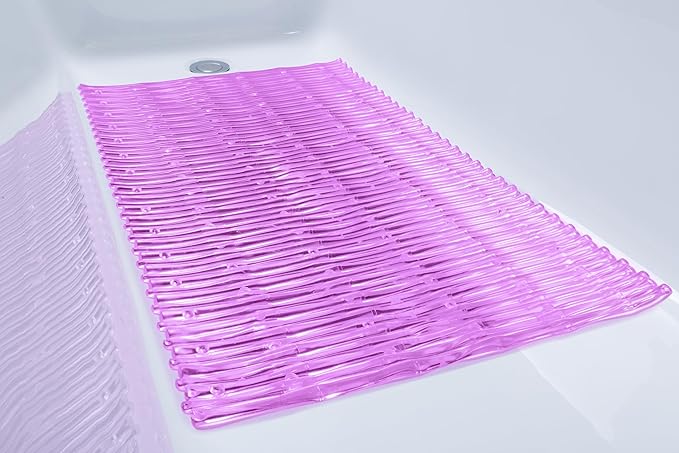 "Bamboo Non-Slip Bath Tub Mat - Non-Toxic - Safe, Clean, Machine-Washable, Superior Grip & Drainage - Non-Slip Bath Mat - Vinyl - for Smooth/Non-Textured Tubs Only - Transparent Pink