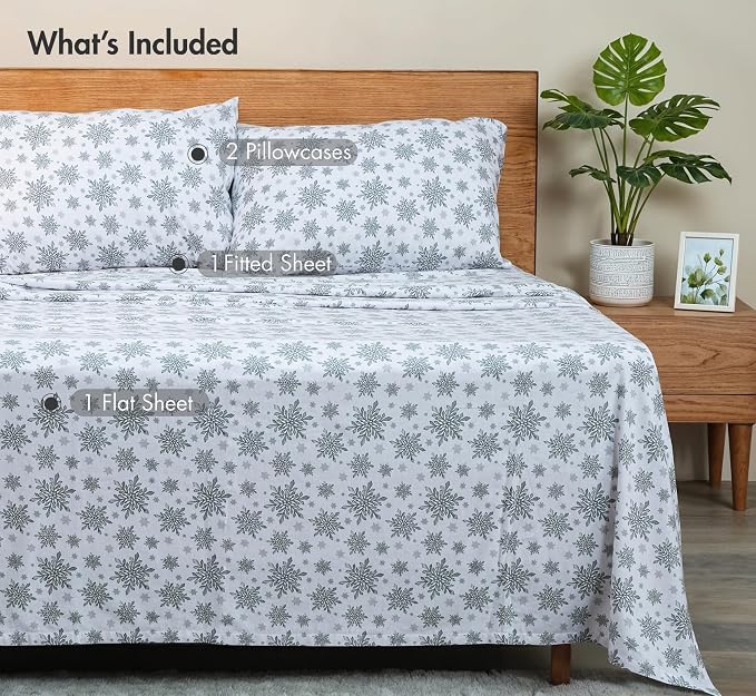 RUVANTI Flannel Sheets Full Size - GOTS Certified 100% Organic Cotton, 4 Piece Warm, Soft & Breathable Set, Deep Pocket Snug Fit, Double Brushed Cozy All Season Bedding, Crystal Noir
