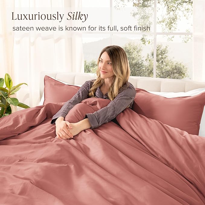 Bare Home 100% Organic Cotton Sateen Duvet Cover Set - Full - 400 Thread Count - Smooth Sateen Weave - Warm & Luxurious - Duvet Cover (Full, Dusty Rose)
