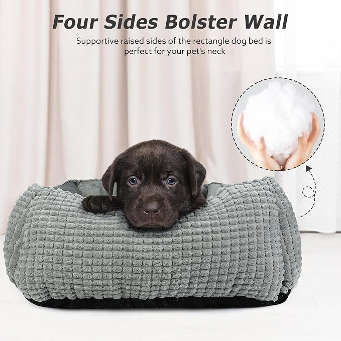 MIXJOY Rectangle Washable Orthopedic Dog Bed for Small, Medium and Large Dogs, Soft Calming, Sleeping Puppy Bed Durable Pet Cuddler with Anti-Slip Bottom, S (20"x19"x6")