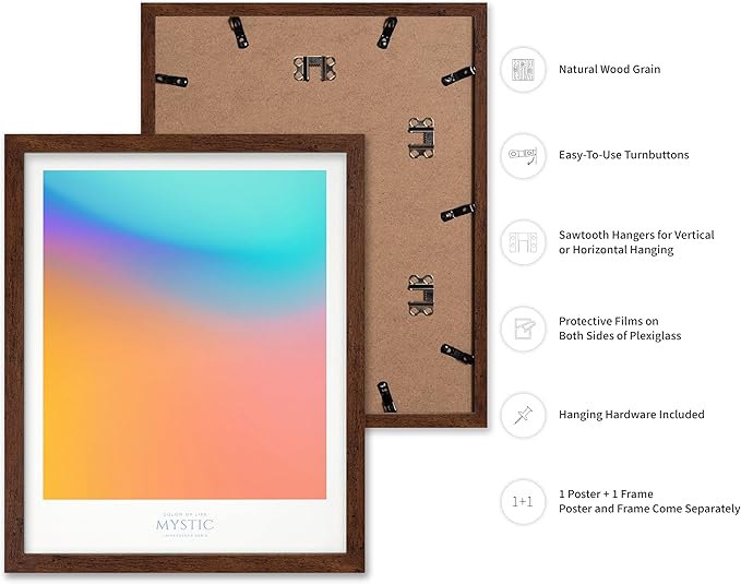 Monem Art Mystic Iridescent Gradient Print - Minimalist Abstract Color Field Poster - Wall Decor for Living Room, Bedroom or Office - 8x10 Brown Framed Wall Art by Rs Lab Studio