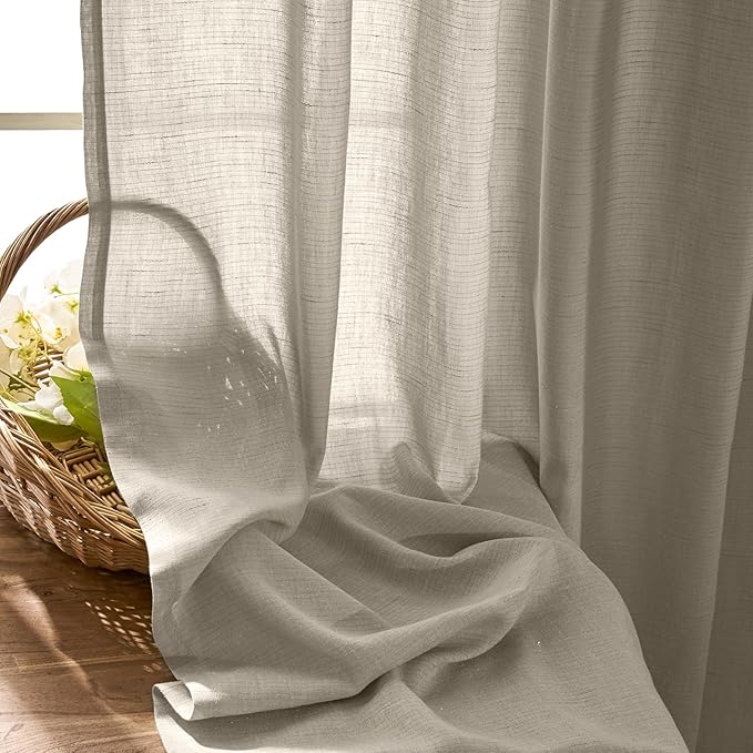 jinchan Linen Curtains Oatmeal Semi Sheer Curtains 63 inch Length for Closet Small Window Living Room Bathroom Neutral Farmhouse Cottage Core Light Filtering Privacy Rod Pocket Back Tab 2 Panels