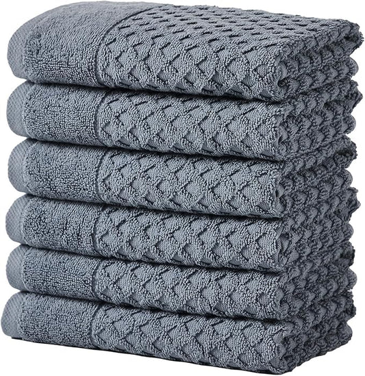 Great Bay Home Hand Towels - 100% Cotton 6 Pack 26x16 Hand Towel Set - Absorbent, Durable, Quick-Dry Towels for Bathroom (Blue)