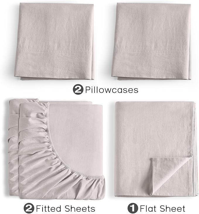 4Pcs Organic Linen Sheets Split King, 100% French Linen from Normandy, Durable Natural Linen Split King Sheet Set with 16 Inch Deep Pocket, 1 Flat Sheet, 2 Fitted Sheet, 2 Pillowcases