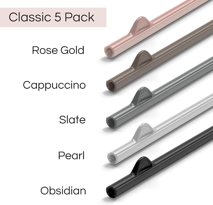 Rain Straw - Easy Clean Reusable Drinking Straws That Snap Open for Easy Cleaning - No Cleaning Brush or Cleaner Needed - Eco Friendly BPA Free 10.5" long Plastic Straws for Tumbler (Classic, 5 Pack)