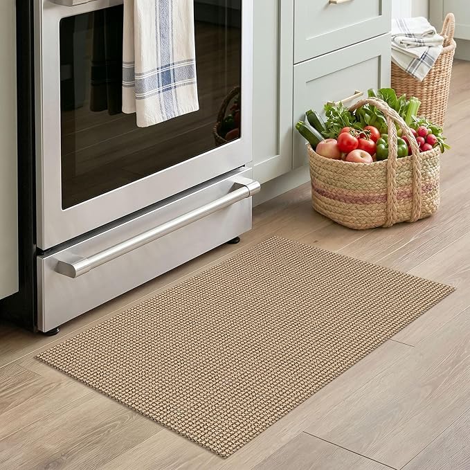 EARTHALL Woven Area Rug 20"x31" Ft Washable Rugs for Entryway Braided Non Slip Door Mat Indoor Outdoor Entrance Small Cotton Woven Carpet for Kitchen Foyer Front Door, Orange/Tan/Brown