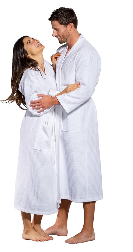 Turquaz 100% Turkish Cotton White Waffle Kimono Unisex Spa Robe