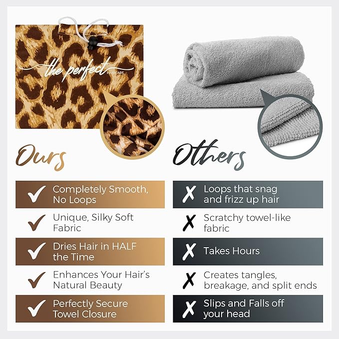 Microfiber Hair Towel Wrap for Women – Large Fast Drying Hair Towel with Patented Clip – Anti-Frizz, Super Absorbent, Silky Smooth Microfiber – Plopping Hair Wrap for Curly, Wavy & Straight Hair