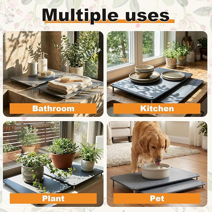 2 Pcs 18"x16" & 16"x12" Extra Large Nesting Stone Dish Drying Mats for Kitchen Counter Absorbent Quick Dry Diatomaceous Earth Mat with Non-slip Feet for Pot Dishes Cups Tableware (Dark Gray)