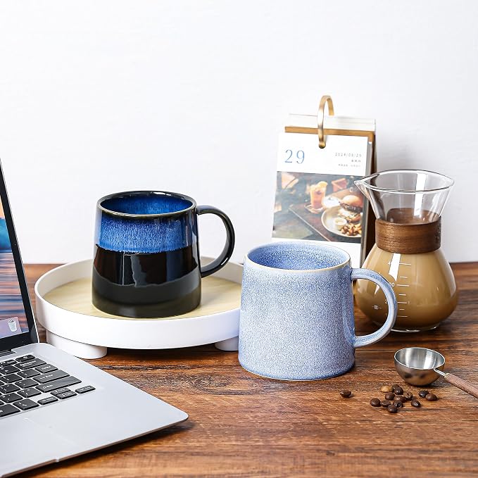 Large Ceramic Coffee Mugs, 20 oz Handmade Pottery Mug, Big Tea Cups with Handle for Office and Home, Dishwasher and Microwave Safe (Light Blue)