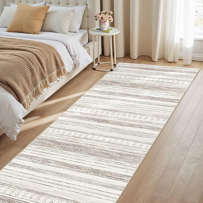Tortania Area Rug 3x8 Runner Rugs - Washable Soft Neutral Boho Moroccan Farmhouse Rug Indoor Floor Carpet for Living Room Bedroom Kitchen Entryway Under Dining Table Home Office Decor - Cream Brown
