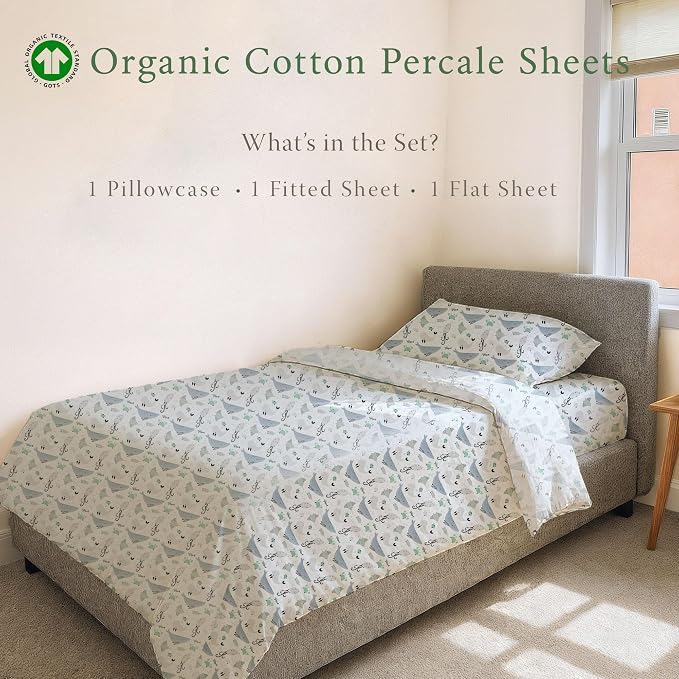 Threadmill Organic Cotton Twin XL Sheets | 100% Cotton Sheets for Twin XL Size Bed | Printed Percale Twin XL Sheets Set with 15” Deep Pocket | Soft Breathable 3-Piece Cooling Sheet Set | Migosprint
