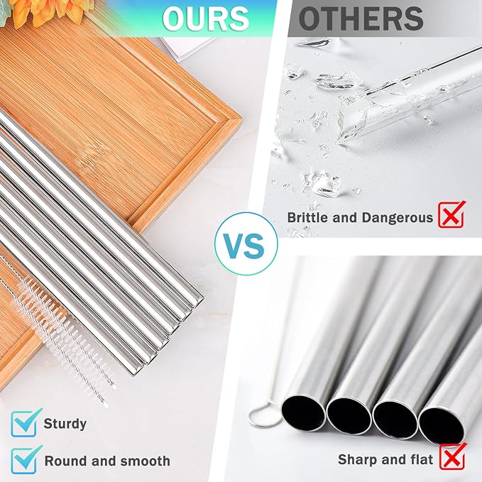 LUCKINEE Replacement Stainless Steel Straws for Stanley IceFlow Tumbler 30 oz, 6 Pack Metal Reusable Straws with 2 Straw Cleaner Brushes for IceFlow Tumbler Accessories