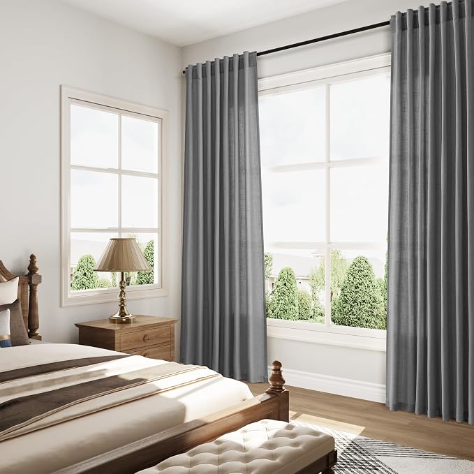 Blazer Grey Linen Curtains 72 Inch Long for Living Room Bedroom Lightweight Door Drapes 2 Panels Set, Semi Sheer Light Filtering Back Tab or Rod Pocket Curtain,52x72
