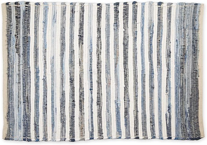 DII Chindi Home Collection Handwoven Multicolor Area Rag Run, 2x3', Denim