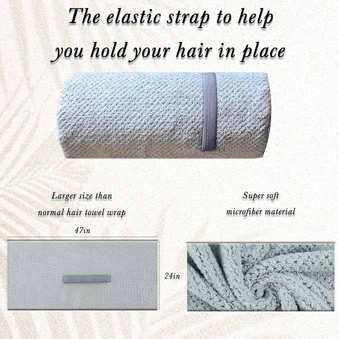 Simnice Extra Large Microfiber Hair Towel Wrap,Hair Towel Wrap with Elastic Strap,Ultra Soft, Super Absorbent,Multipurpose Bath Towel Alternative Hair Types
