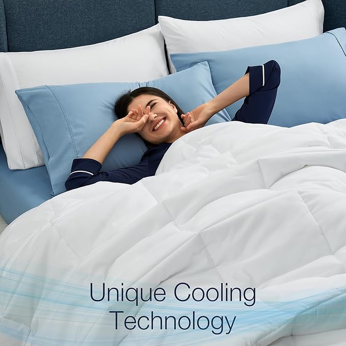 Casual Living Duvet Insert Full Comforter Cooling Blanket Lightweight Hypoallergenic Reversible White Comforter with Box Stitching Fluffy Bedding Down Alternative Machine Washable, Full, White