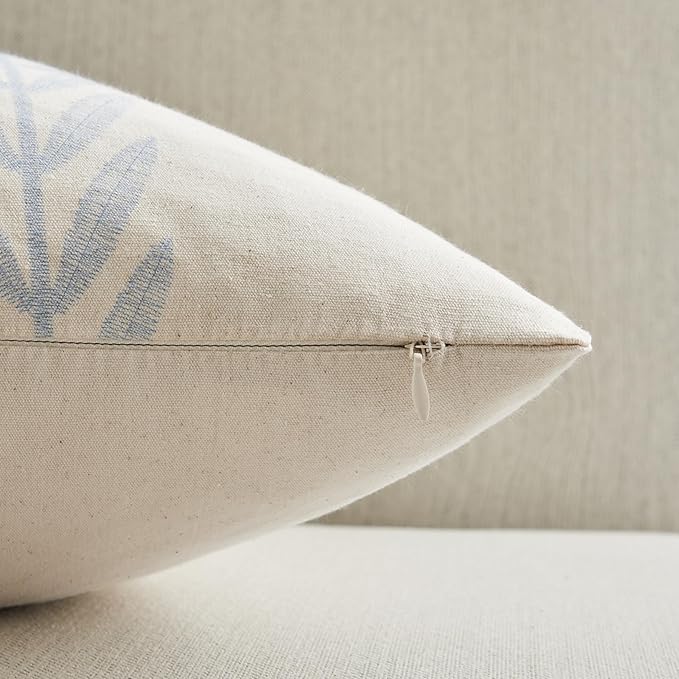 100% Cotton Farmhouse Leaves Lumbar Throw Pillow Covers Set of 2, 12x20 Inch Mixed Blue Pastoral Decorative Print Cushion Covers for Sofa Bed Living Room Home Decor