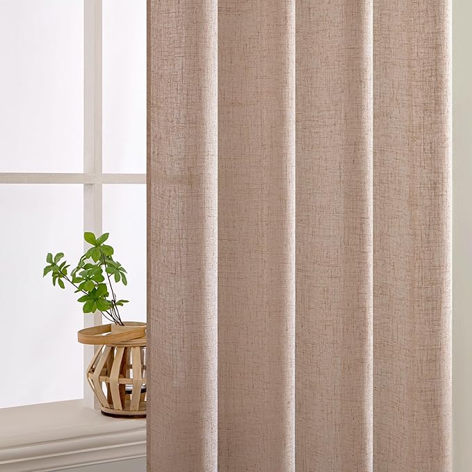 MIULEE Natural Beige Linen Curtains 72 Inch Length 2 Panels for Bedroom Living Room, Soft Linen Textured Window Drapes Semi Sheer Light Filtering Back Tab Rod Pocket Farmhouse Burlap Look Decor