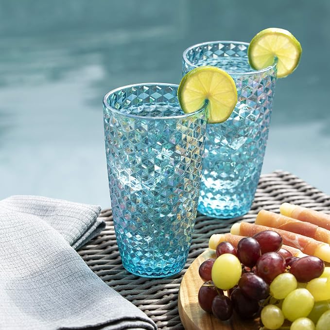 BELLAFORTE Shatterproof Tritan Plastic Tumbler, Laguna Beach 19oz Drinking Glasses Set of 4 + Wine Glasses, Drinkware for Party, Poolside, Indoor Use - Dishwasher Safe, BPA Free