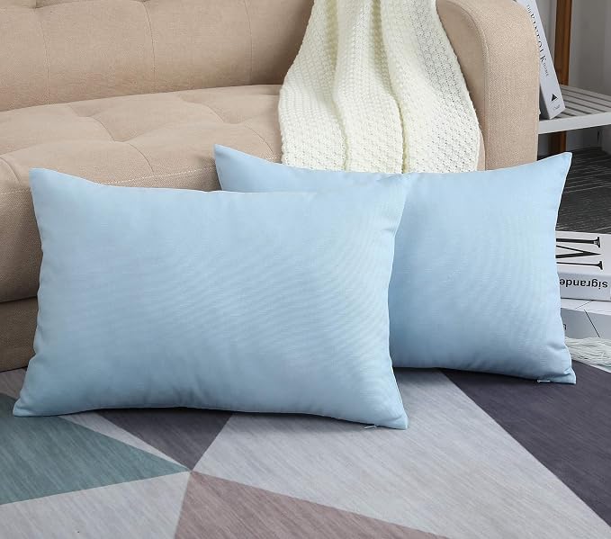 TangDepot 100% Cotton Solid Throw Pillow Cover 12x20 Light Blue | 100% cotton, same-color zip, machine wash & air dry. For living room, bedroom, office, car. 42 colors, 117 sizes. Cover only.