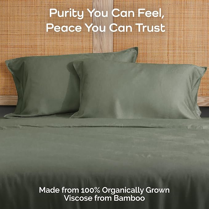 Pillow Cases Queen Size Set of 2 Pillowcases 100% Viscose from Bamboo Cooling Pillowcases, Soft & Breathable Pillow Case with Envelope Closure, Green Pillow Cases (Moss)