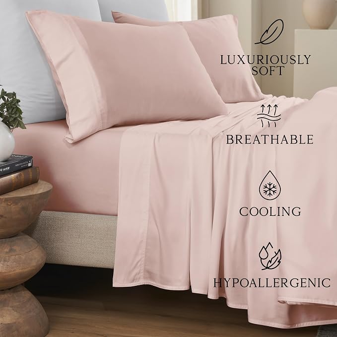 KARISSA MAE Pure Viscose from Bamboo King Size Pillowcase Set | 100% FSC Certified | Luxuriously Soft | Cooling | [Dusty Rose]