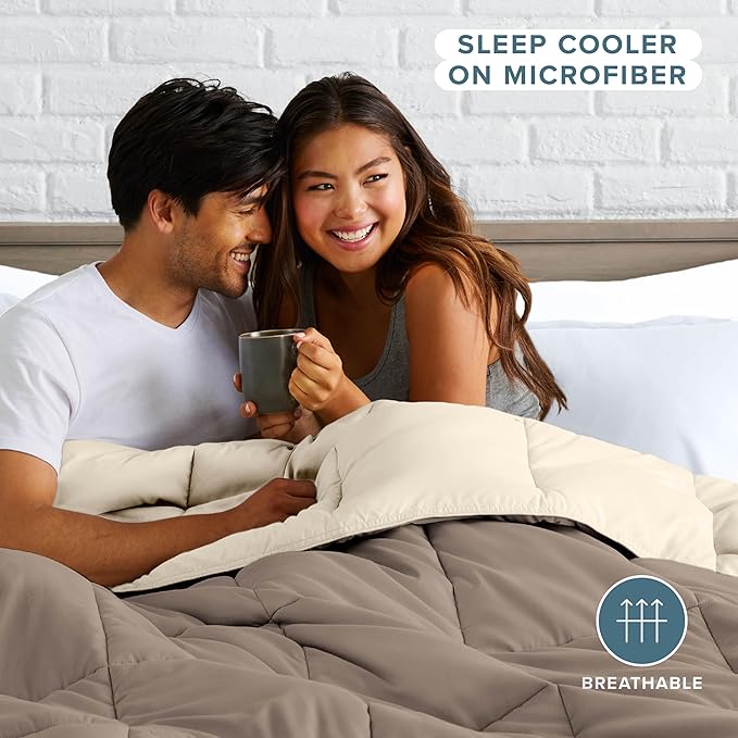 Bare Home Full Comforter - Reversible Colors - Goose Down Alternative - Ultra-Soft - Premium 1800 Series - All Season Warmth - Bedding Comforter (Full, Taupe/Sand)