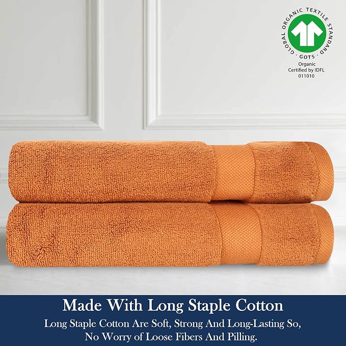 Organic Cotton Luxuriously Plush Hand Towel Pack of 2 | GOTS & OEKO-TEX Certified | Premium Hotel Quality Towels | Feather Touch Technology|650 GSM Long Staple|Soft, Quick Dry & Ultra-Absorbent