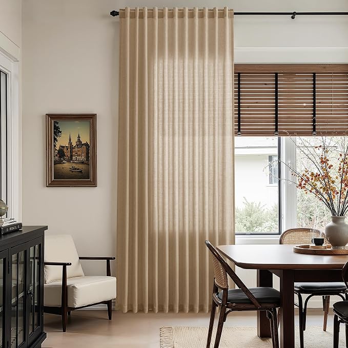 Nanspring Sand Beige Curtains 72 Inch Length for Living Room Burlap Linen Textured Light Filtering Semi Sheer Curtains Back Tab Privacy Luxury Simple Modern Curtain for Bedroom 52x72, 2 Panels