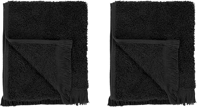 Blomus FRINO Fringed Organic Cotton Terry Guest Hand Towels 12 x 20-2pcs - Black