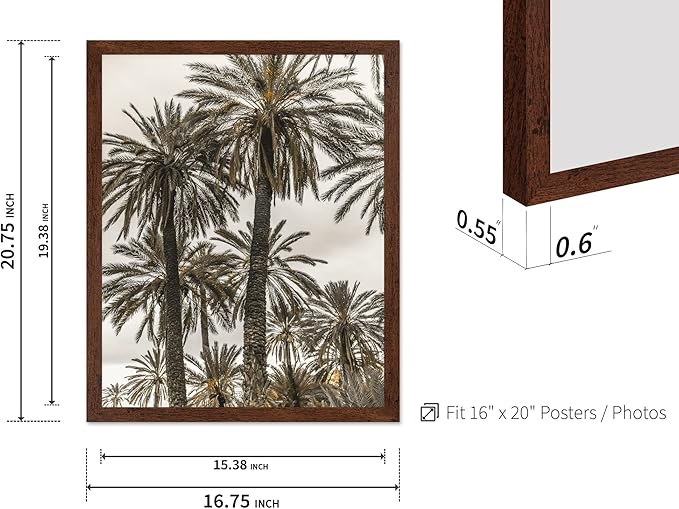 Monem Art Vintage Palm Tree Photography Print - Minimalist Tropical Landscape Poster - Wall Decor for Living Room, Bedroom or Office - 16x20 Brown Framed Wall Art by Mareike Bohmer