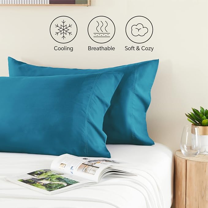 BEDELITE King Size Pillow Cases Set of 2, Rayon Derived from Bamboo, Cooling Pillow Cases for Hot Sleepers & Night Sweats, Breathable and Silky Soft Envelope Pillowcases(Teal, 20"x36")