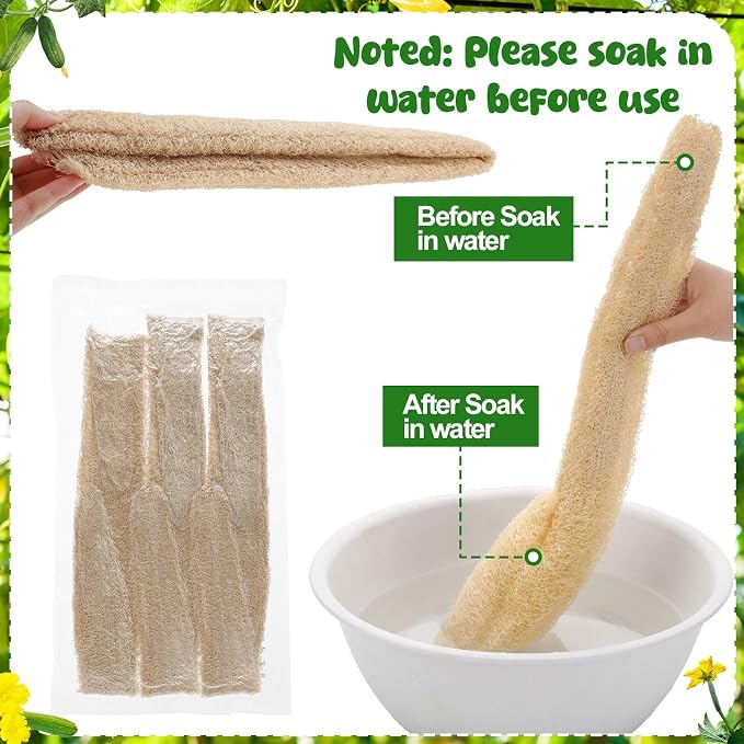 3 PCS 27.6-31.5 inch Large Natural Loofah Sponge Organic Exfoliating Scrubber for Shower Bath Body Dish Cleaning for Men Women