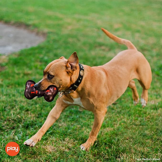 P.L.A.Y. Stuffed Dog Toys, ECO Bones - Extra Durable Squeaker Chew Toy, Great for Teething Puppies & Small, Medium, Large Dog Breeds - Machine Washable, Recycled Materials (Scout & About, Small)
