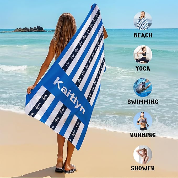 JML Custom Beach Towel with Name, Personalized Microfiber Beach Towel with Name, Large, Soft, Quick Dry & Absorbent for Swim, Pool,Adult,Summer Holiday,Vacation,Travel,Gift for Anniversary, Birthday