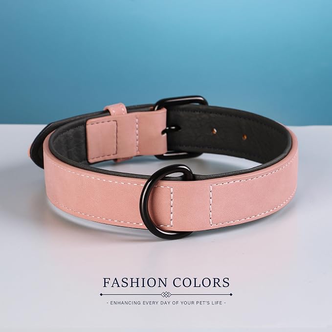 Didog Soft Padded PU Leather Dog Collar, Breathable and Adjustable Pink Dog Collar for Large Dogs, Comfortable for Daily Walk Pink, XL Fit Neck 18-22"(45-71 lbs)