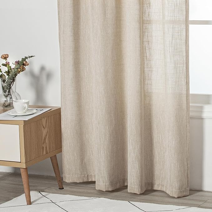 MYSKY HOME Ceiling Curtains for Living Room, Soft Cotton Curtain Polyester Blend Semi Sheers Light Filtering Window Treatments Decor Back Tab Top Panel, 50" x 95", Light Taupe, 2 Pcs