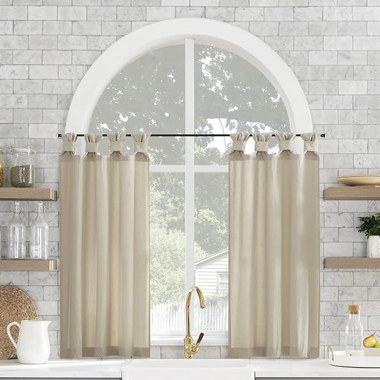 Archaeo Washed Cotton Small Window Twist Tab Cafe Curtains, 52" x 36", Oatmeal