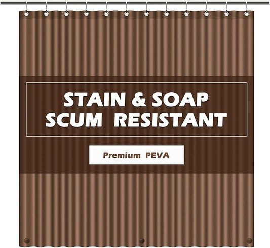EHZNZIE Brown Shower Curtain Liner 72x72, PEVA Waterproof Bath Curtain, No Chemical Smell, 3 Weighted Magnets, Durable with Rustproof Metal Grommets