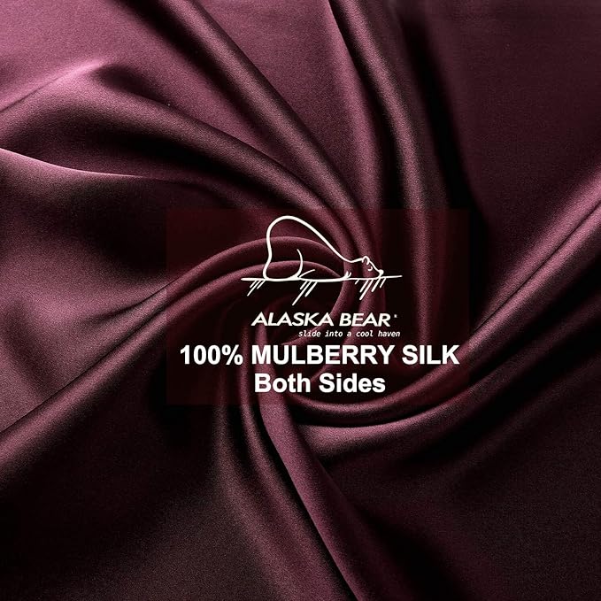 ALASKA BEAR King Silk Pillowcase and Random Color Scrunchie Gift Set Pillow Cases for Acne, Eyelashes & Extensions (1pc, Red Burgundy)