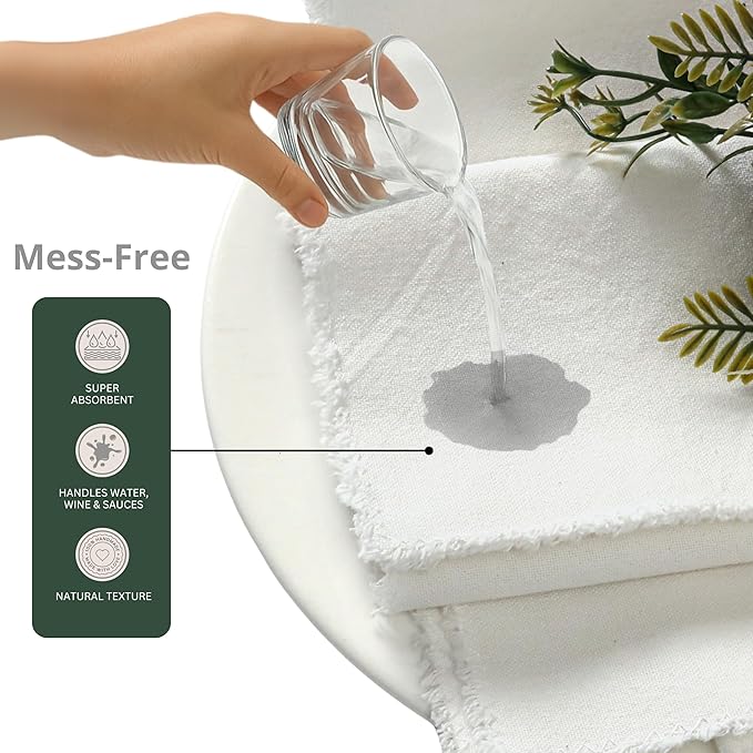 Ramanta Home Cloth Napkins Set of 12 White 18x18 Inch - Spring Soft & Durable Frayed Dinner Napkin for Easter Wedding, Birthday Party | Heavy Weight Fabric Table Linen for Everyday Use Family Dinners