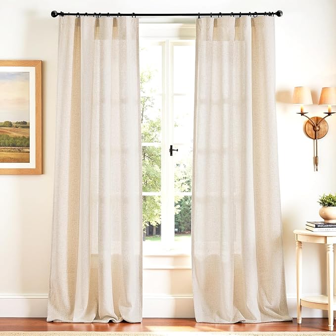 jinchan Beige Linen Blend Curtains 102 Inches Extra Long 2 Panels for Bedroom Living Room, Floor to Ceiling 50 Inches Wide Natural Farmhouse Drapes with Rod Pocket Back Tab (50W x 102L, Ecru)